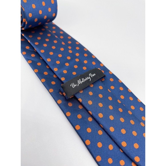 MULBERRY TREE Navy Orange Polka Dots 100% SILK Men's XL Extra Long Tie Broncos - Picture 2 of 4